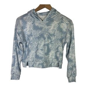 Freely Tropical Print Cropped Hoodie Light Blue  EUC Sz M